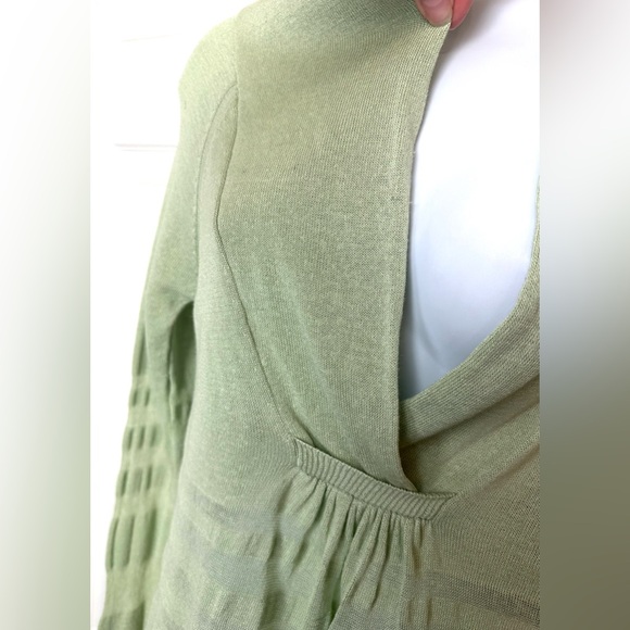 Anthro MOTH Linen Blends Sweater Pale Mint Green Long Tunic VNeck Shawl Striped - Picture 5 of 9